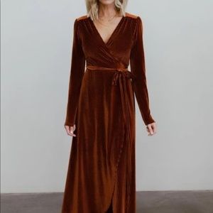 Baltic Born Jada Ribbed Velvet Wrap Dress - Copper NWT